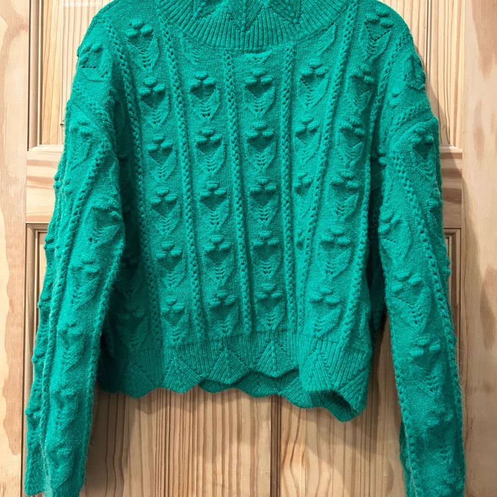 Cider Green Textured Turtleneck Sweater